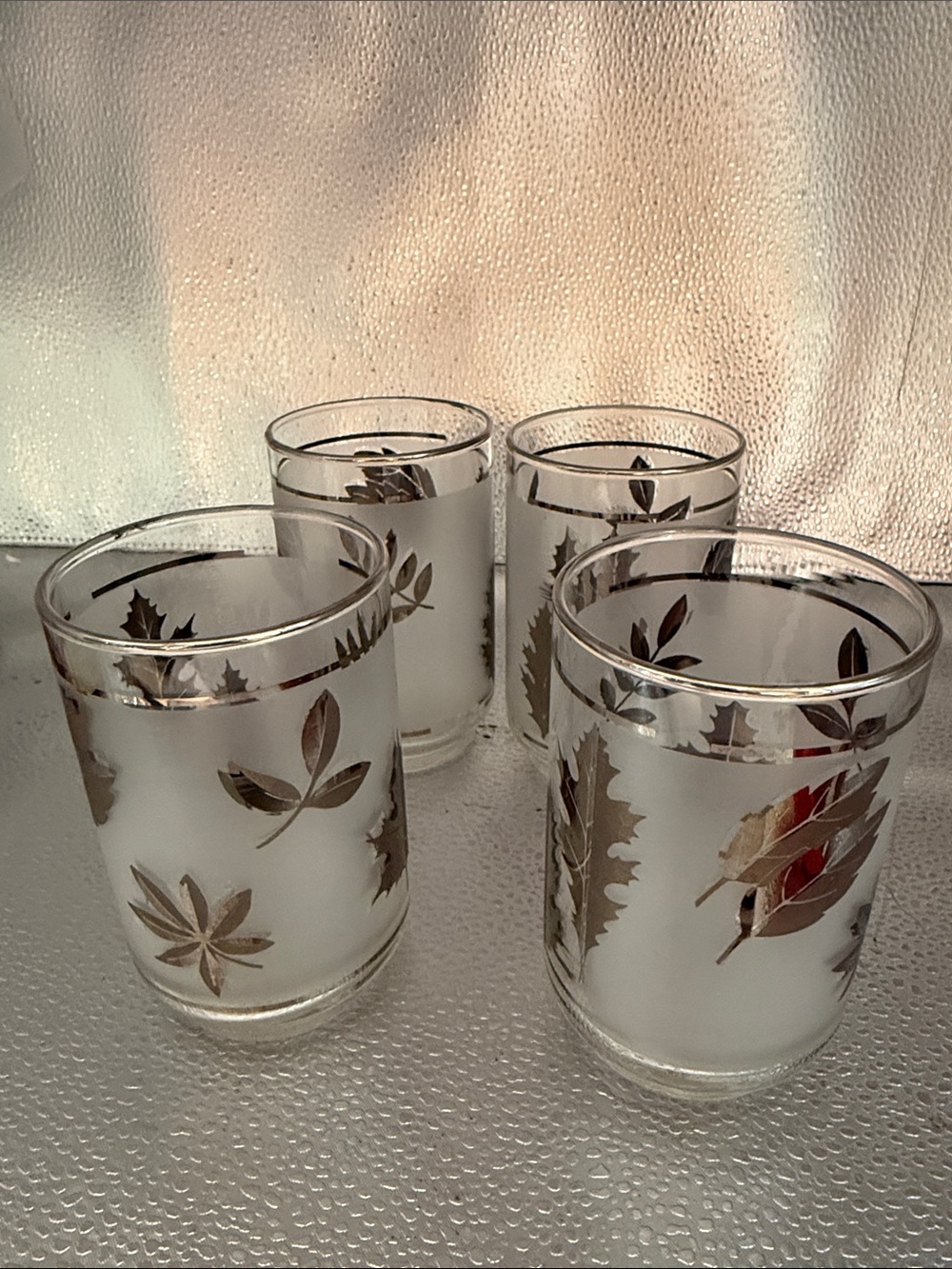 Vintage Libbey Silver Leaf Frosted MCM set of 4
